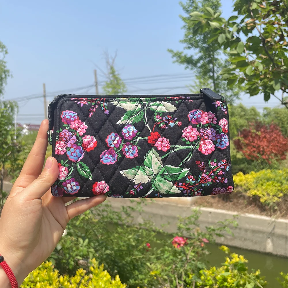 American environmental protection cotton printing ladies long wallet coin purse ladies card bag storage coin purse flower wallet