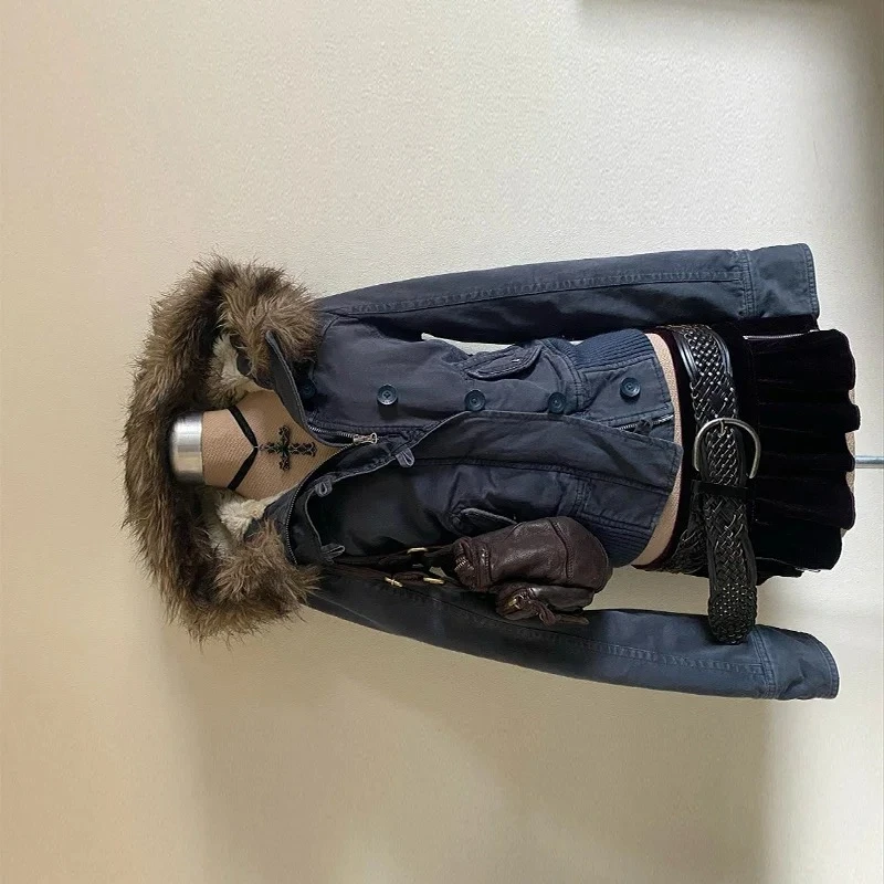 

Винтажные плюшевые куртки для женщин, уличная модная зимняя одежда с капюшоном, женская повседневная тонкая джинсовая куртка, пальто, женские топы