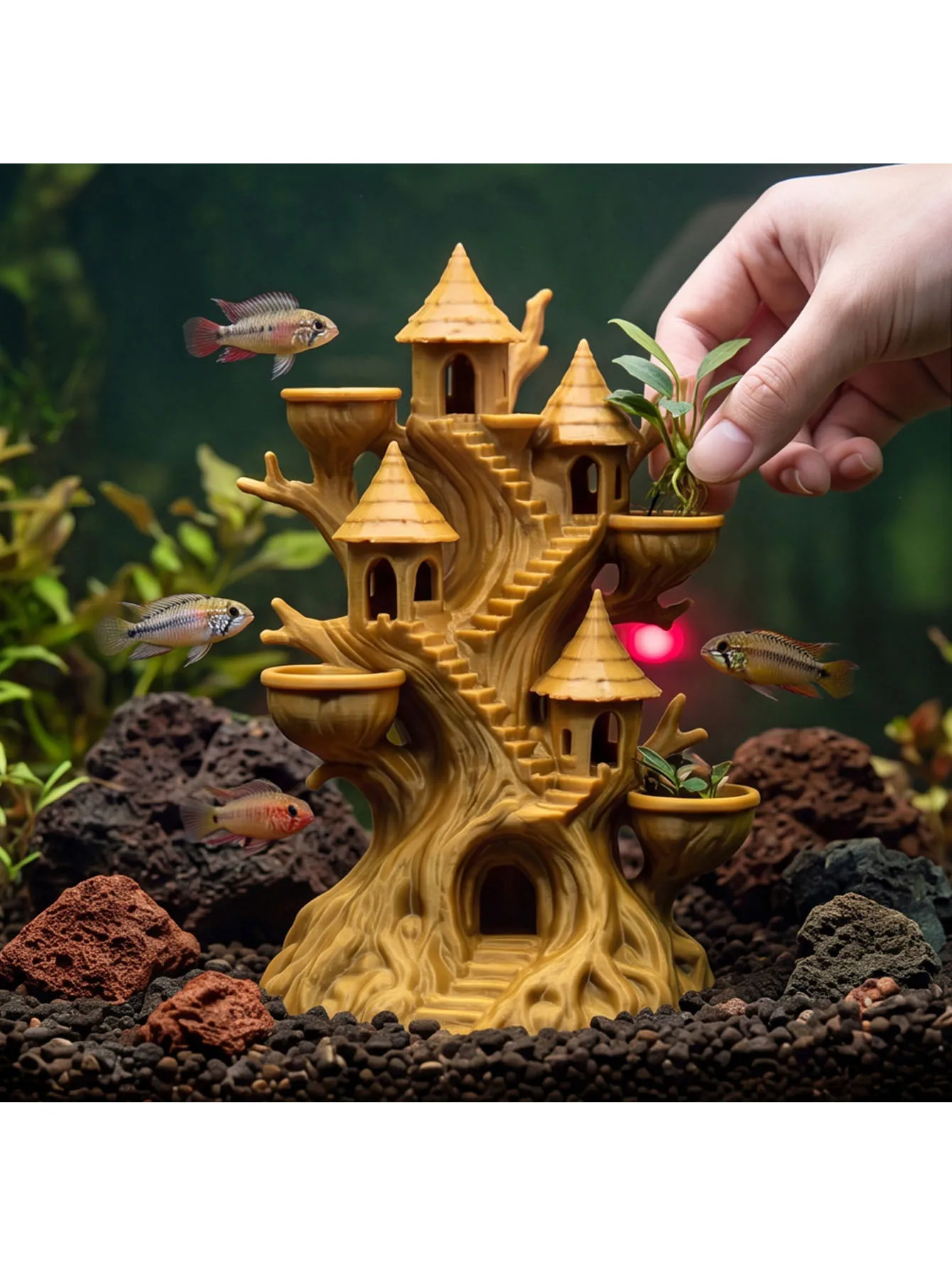 A Pok é mon ancient treehouse, tabletop role-playing game, tree hole castle, evasion house, fish tank, landscape plastic ornamen