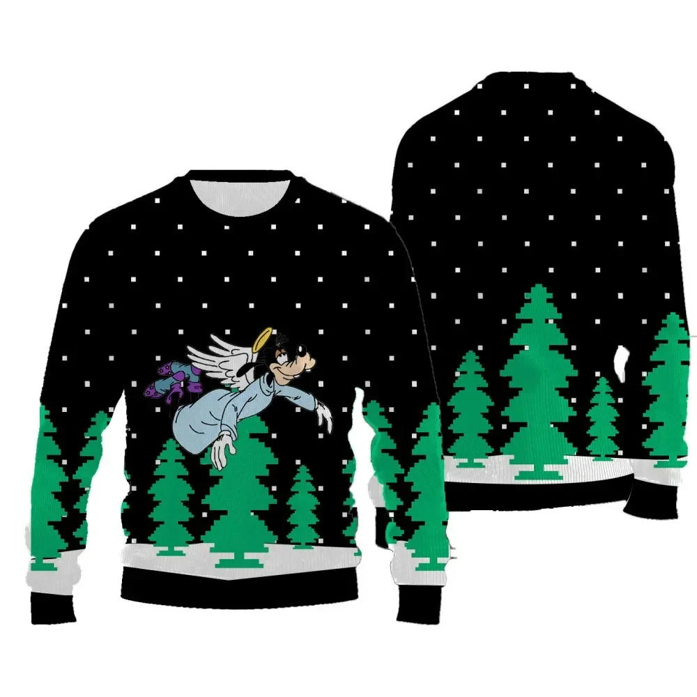 Pull de Noël à manches longues imprimé dessin animé Disney pour femme, pull optique décontracté, motif drôle Rick, nouveau style