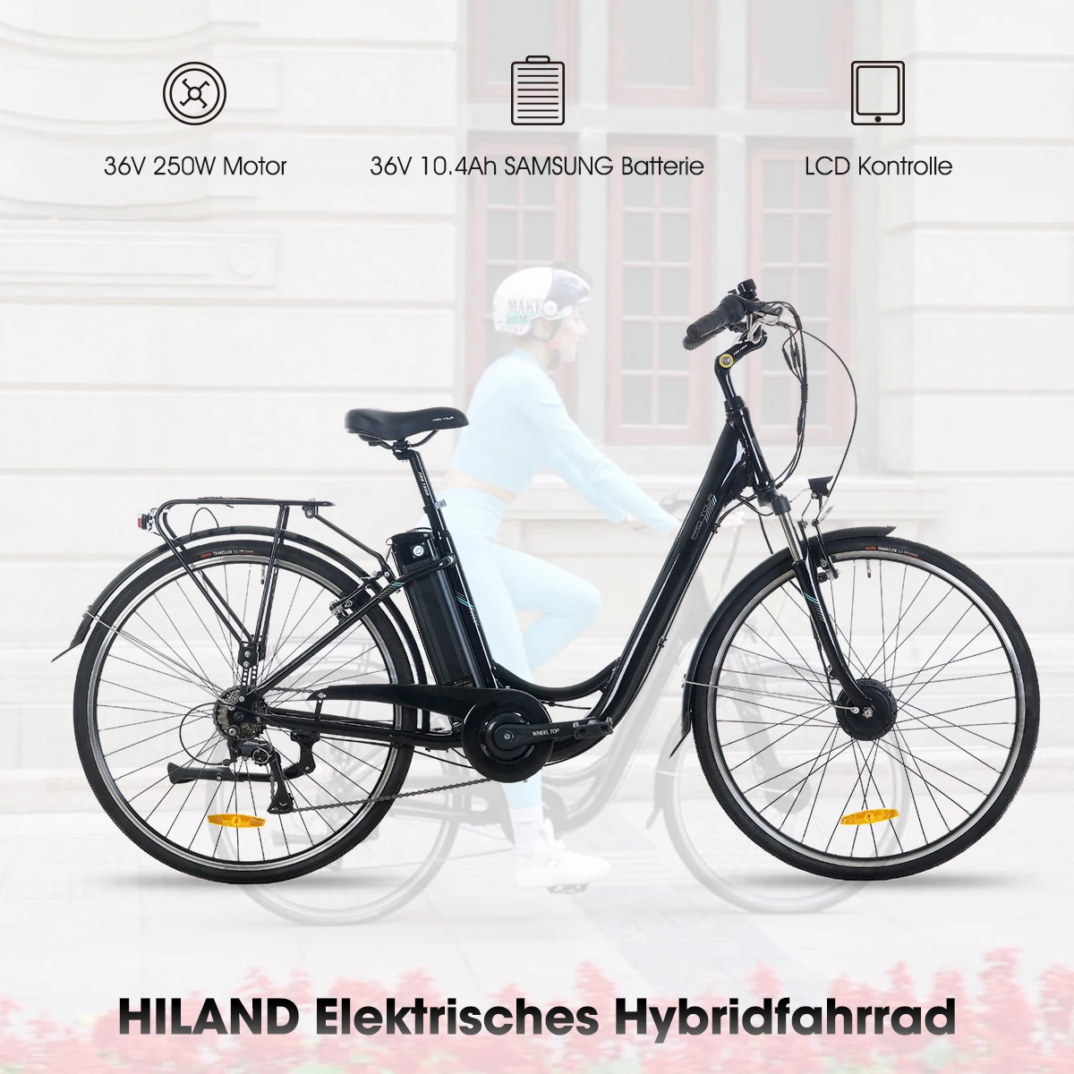 Hiland 28 inch E-bike, 250W, 21 speed Shimano men's and women's electric mountain bike EMTB, 36V lithium battery 10.4 AH