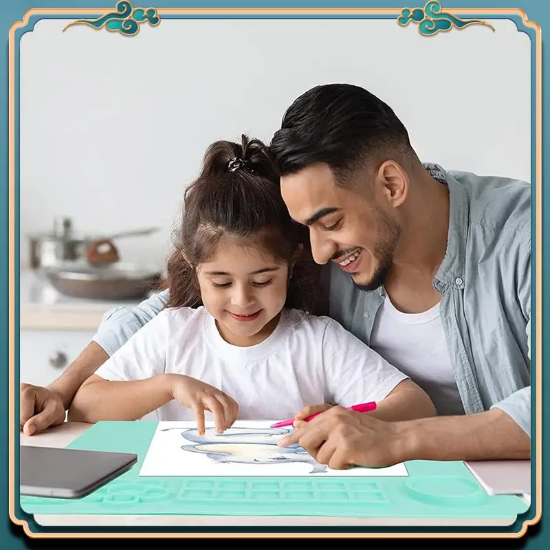 (신규)-그림, 예술, 수제, 공예, 봉제 및 스크랩북용 컵이 있는 실리콘 공예 매트 공예 매트