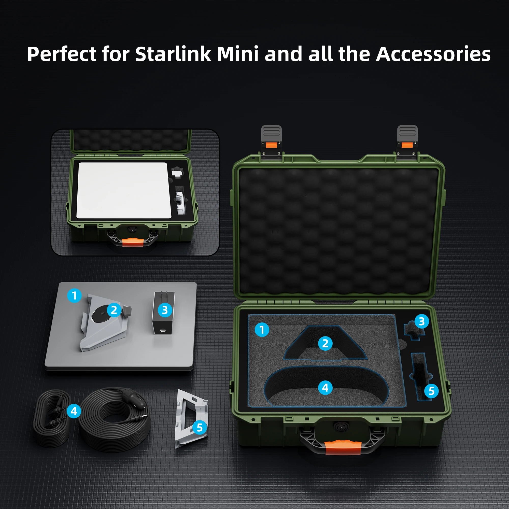 Imagem -02 - Starlink Mini Case Duro à Prova Impermeável Água Case de Viagem para Mini Starlink com Espuma Moldada para Mini Acessórios Bolsa de Armazenamento com Fechadura