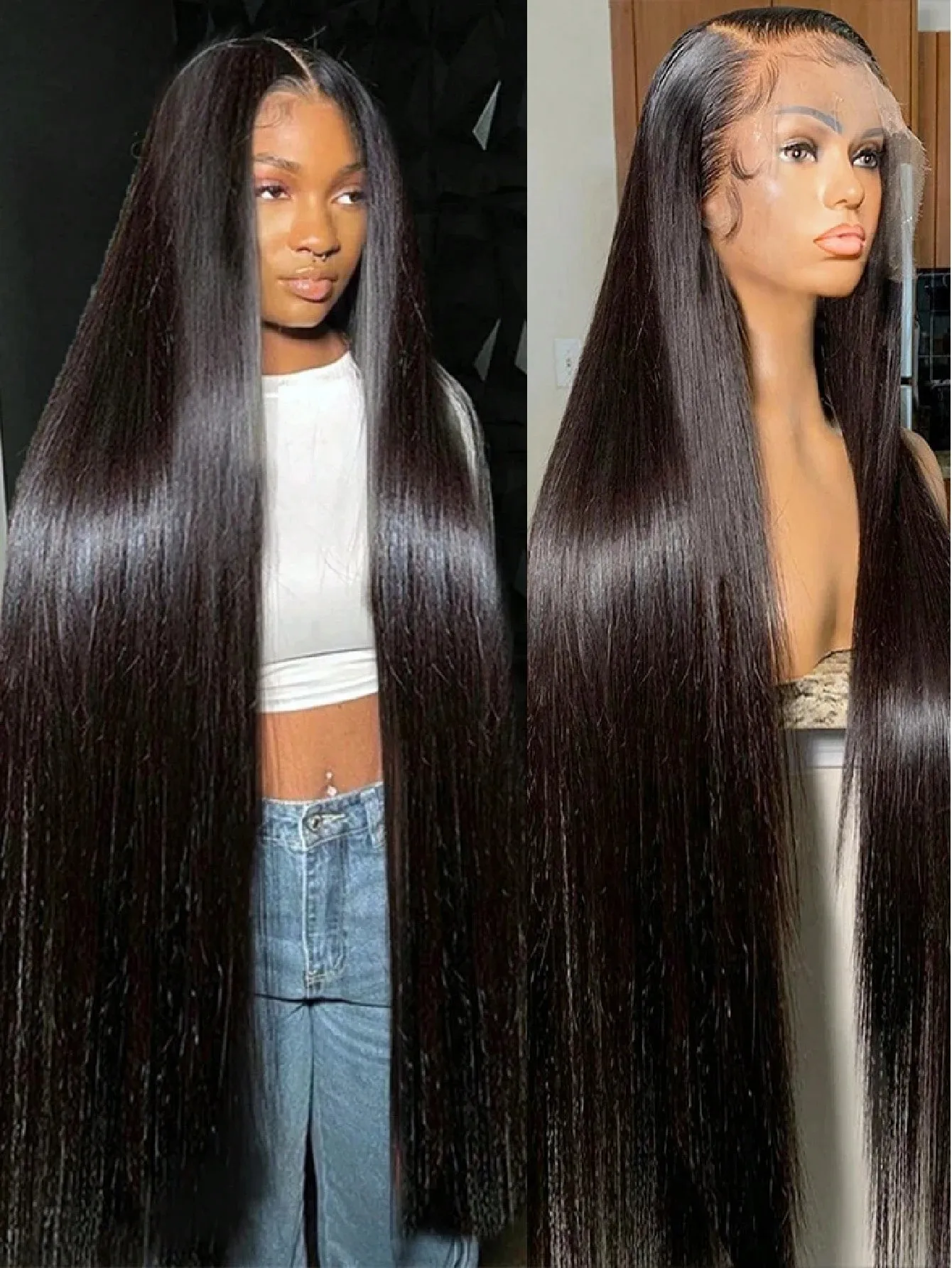 

Lace Front Invisi-Drawstring Wigs Human Hair Bone Straight 13X4 HD Lace Front Wigs Pre Plucked 42 Inch Glueless 5X5 Wig
