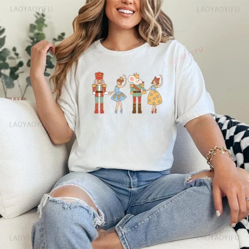 Nutcracker Ballet Christmas T Shirt Cute Holiday Graphic Retro Ballerina Gift for Women Tshirt Casual Fashion Y2k Man Clothing