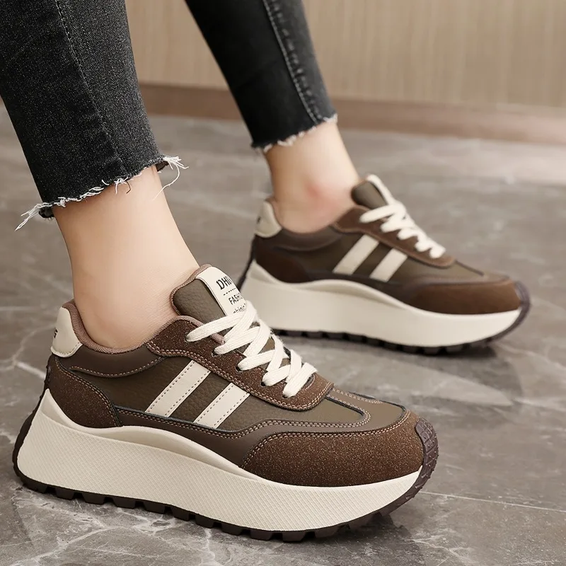 

2026 Spring Thick Bottom Women's Shoes Summer Casual Patchwork Leather Sneakers Casual Vulcanised Shoes Ladies Chaussure Femme