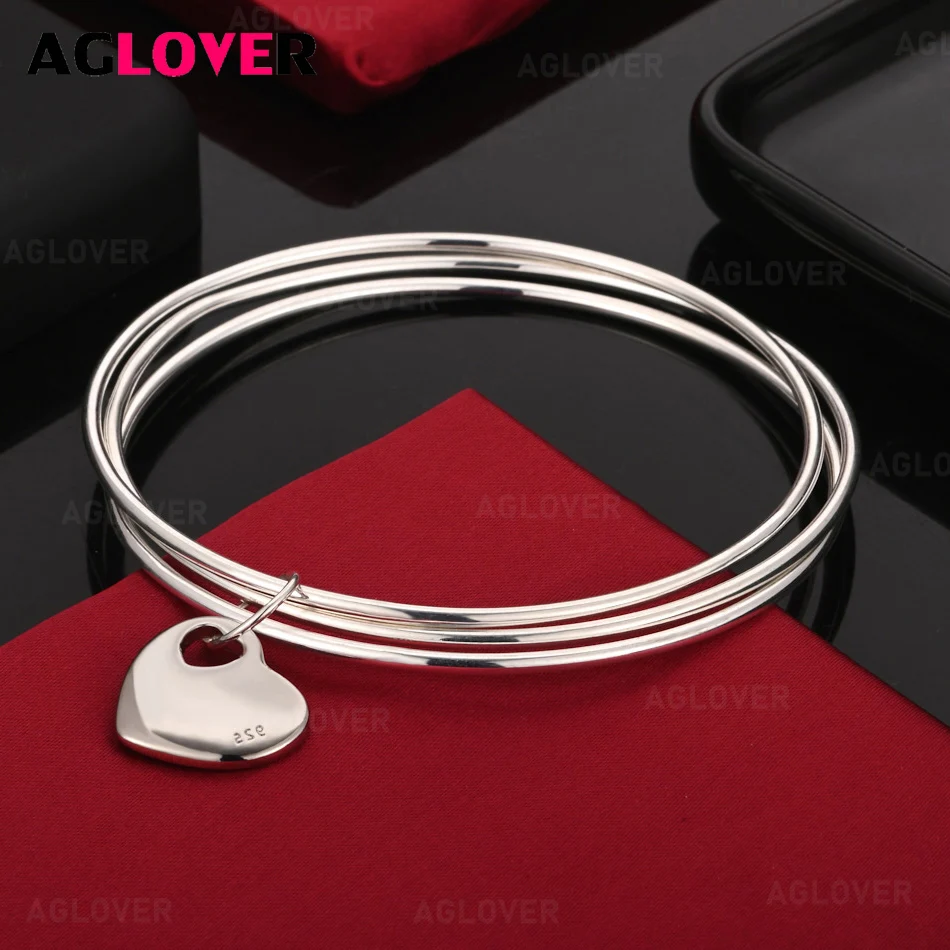 

AGLOVER 925 Sterling Silver Three Circle Love Pendant Bracelet Woman Elegant Noble Birthday Gift Jewelry