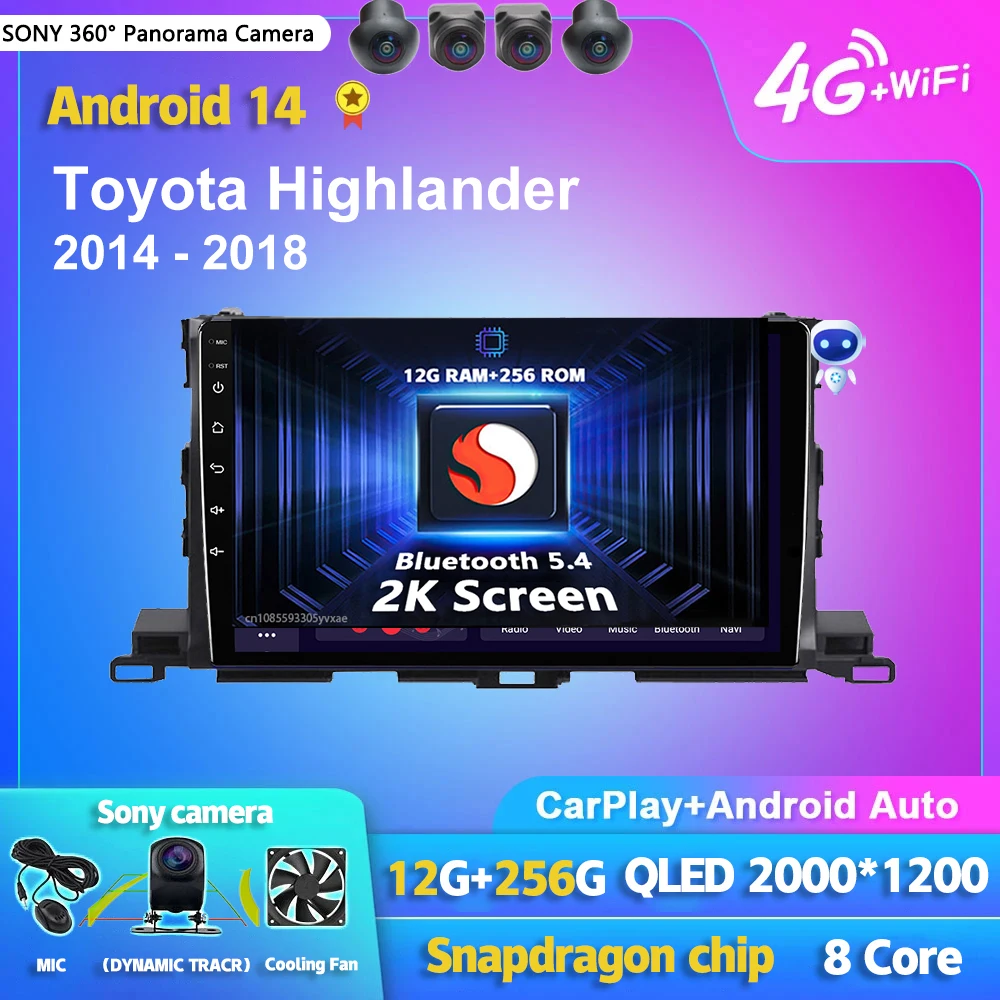 

Android 14 Carplay Auto Car Radio Multimedia Player For Toyota Highlander 3 XU50 2013 - 2018 DSP Autoradio GPS Stereo Head Unit