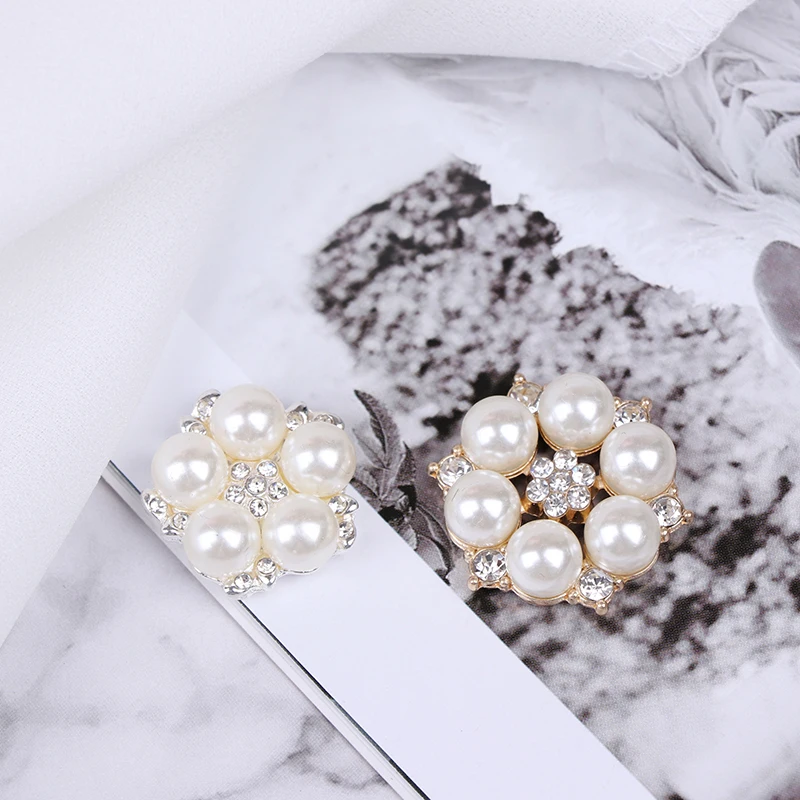 Pearl Rhinestone Embellishments Buttons Flatback Decorative For Handicraft Bowknot Flower Decoration DIY Craft Supplies 10pieces