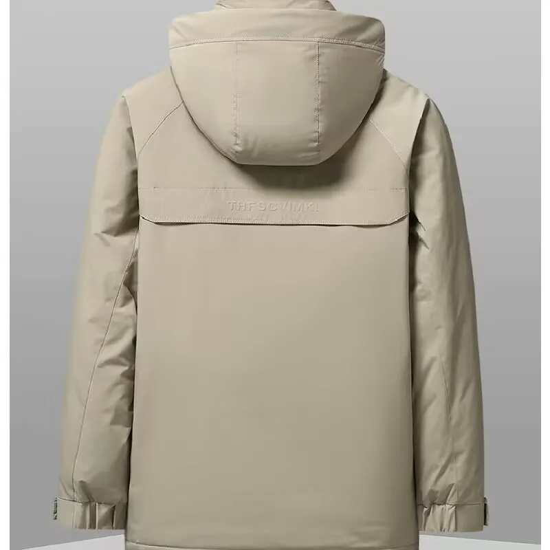 Jaket Musim Dingin Pria, Jaket Bulu Bebek, Jaket Kerja Tahan Lama dan Hangat dengan Tudung untuk Cuaca Dingin, Mantel Pria untuk Bepergian