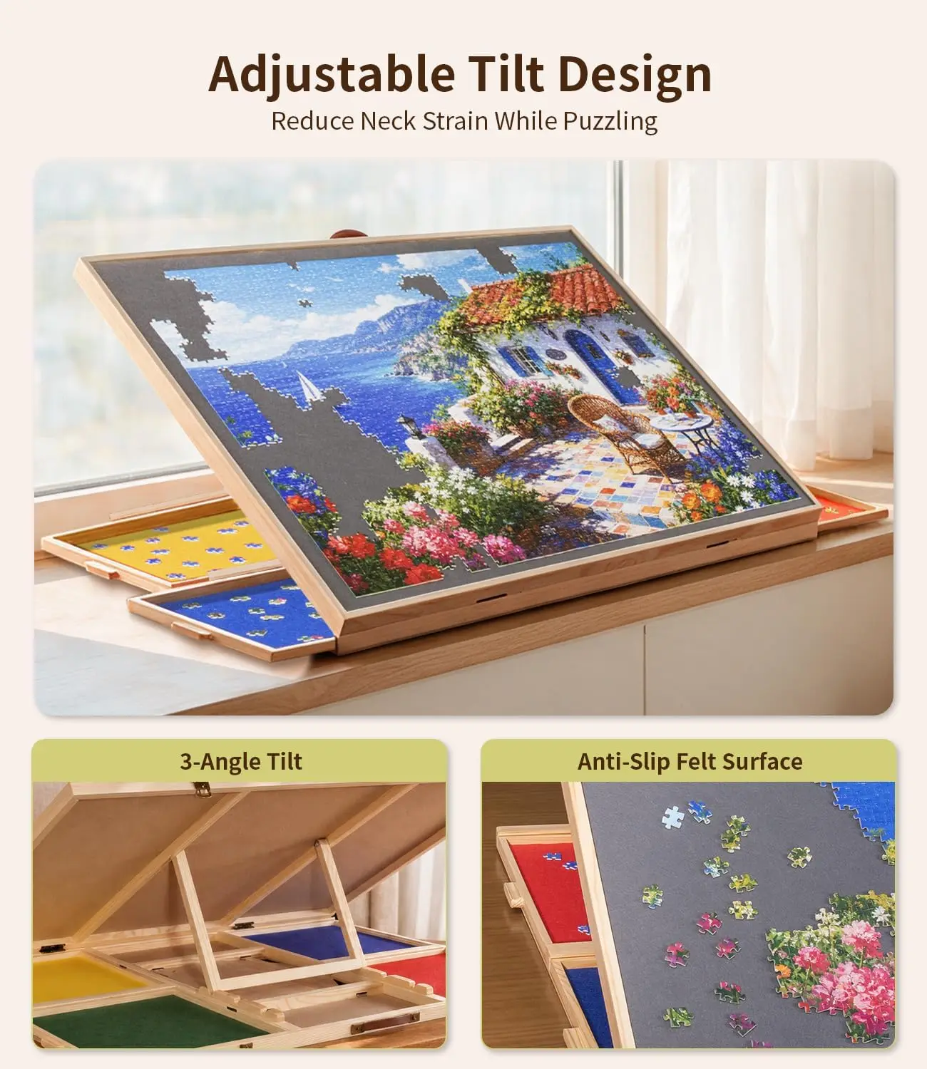 1500 Pieces Tilting & Rotating Puzzle Board with 4 Sorting Drawers, 34