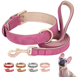 Soft Leather Dog Collar Leash Set PU Leather Padded Dogs Collars Necklace Adjustable for Small Medium Large Dogs Pitbull Pug