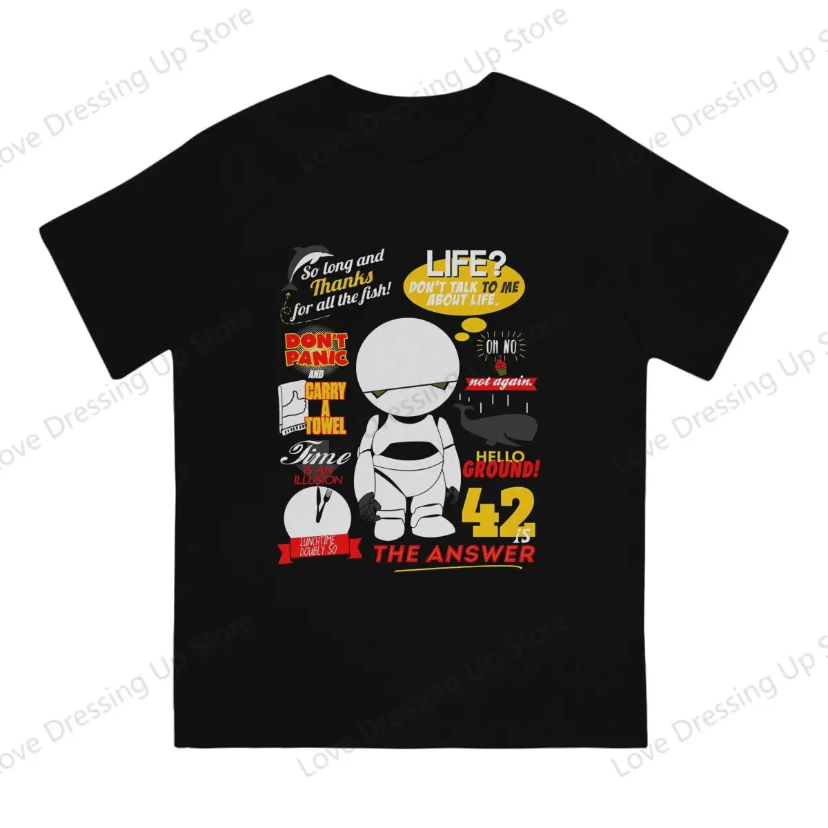 100% Cotton T-shirt Marvin Loose Men T Shirts Hitchhikers Guide To The Galaxy 1 Summer Street Short Sleeve Top S-6XL