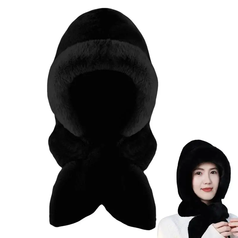 Hooded Scarf For Women Thickened Hooded Scarf Windproof 2 In 1 Warm Hat Sherpa Hood Soft Plush Winter Scarf For Women Cold