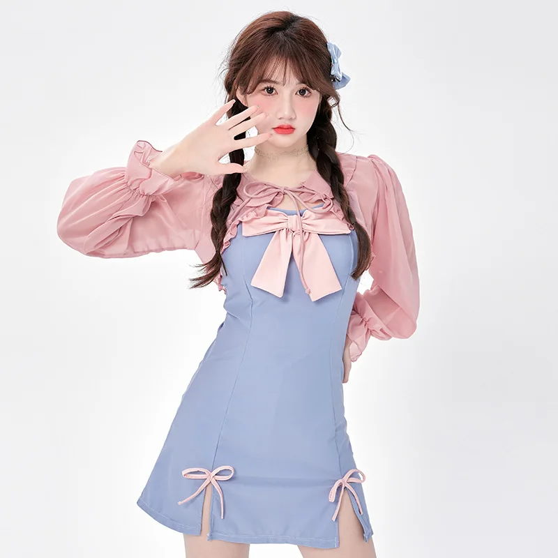wisuwore Japanese Swimsuit Women Two-Piece 2023 New Fashion Long Sleeve Swimming Suit for Female Bathing Suit