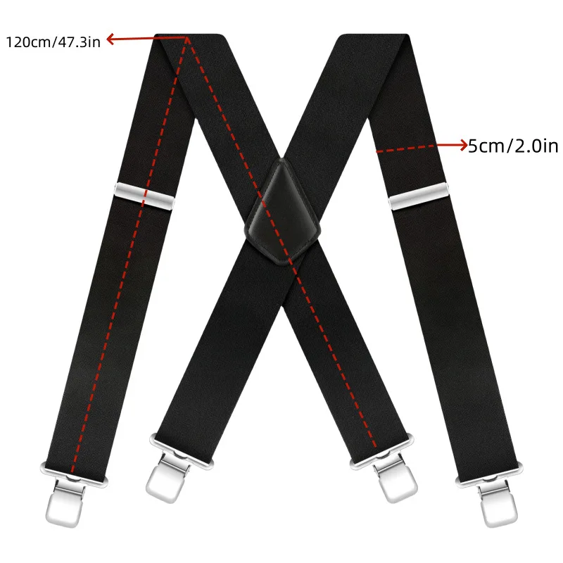 Elastic Suspenders for Men-2025 New X-Back 5CM Width, Anti-Slip Metal Clip, Comfortable Dress Pants Belt, Business Casual Style