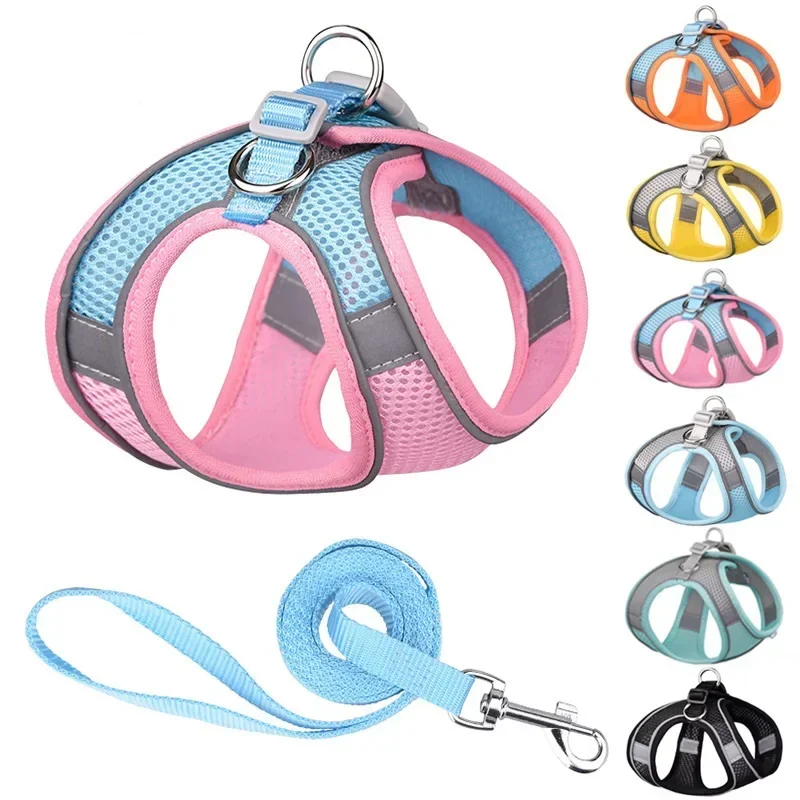 

Dog Harness Leash Set for Small Dogs Adjustable Puppy Cat Harness Vest French Bulldog Chihuahua Pug Outdoor Walking Lead Leash