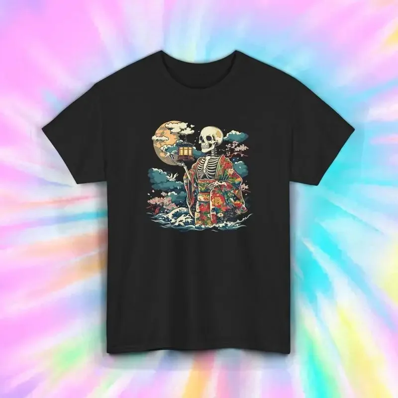 Skeleton Kimono T Shirt Japanese Moonlight Ghost Art S 5XL