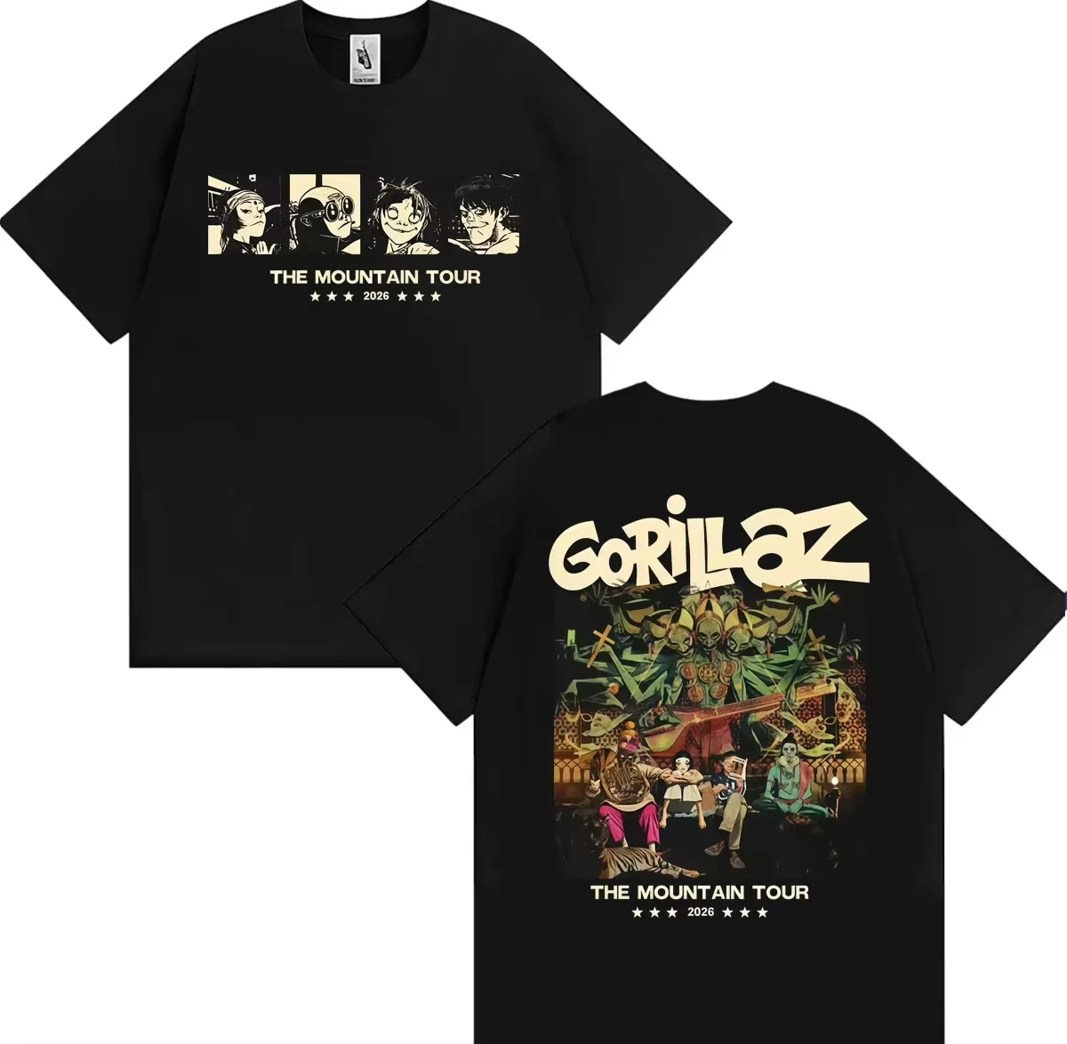 Gorillaz The Mountain Tour Graphic T‑Shirt Men Women Rock Band Tour Date Print Short Sleeve Tee Hip Hop Streetwear Unisex Tops