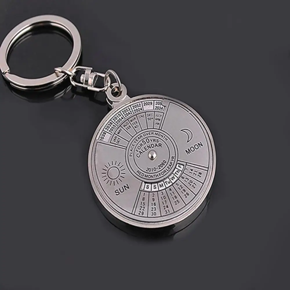 Hot Sell Mini 50 Years Perpetual Calendar Unisex Key Chain Unique Metal Car Key Holder Ring 50 Years Perpetual Calendar Keyring