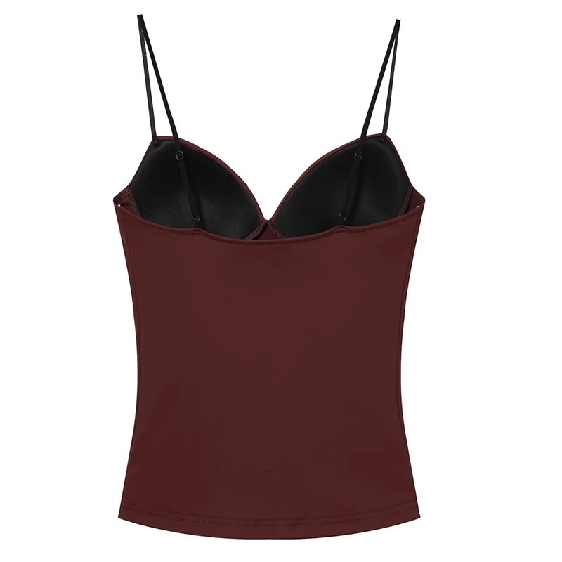 여성용 HXAO 민소매 크롭탑 코르셋 캐미솔 브라운 탑 여성 바디콘 백리스 섹시 탑 스트랩 뷔스티에 탱크탑