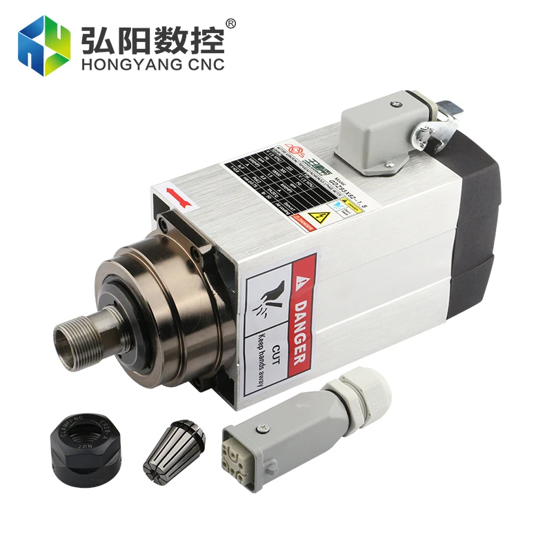 CNC Spindle Motor 1.5 Kw 220V/380V Square With Flange Air Cooled Milling Spindle ER11/ER20 Chuck For CNC Carving Wood Router