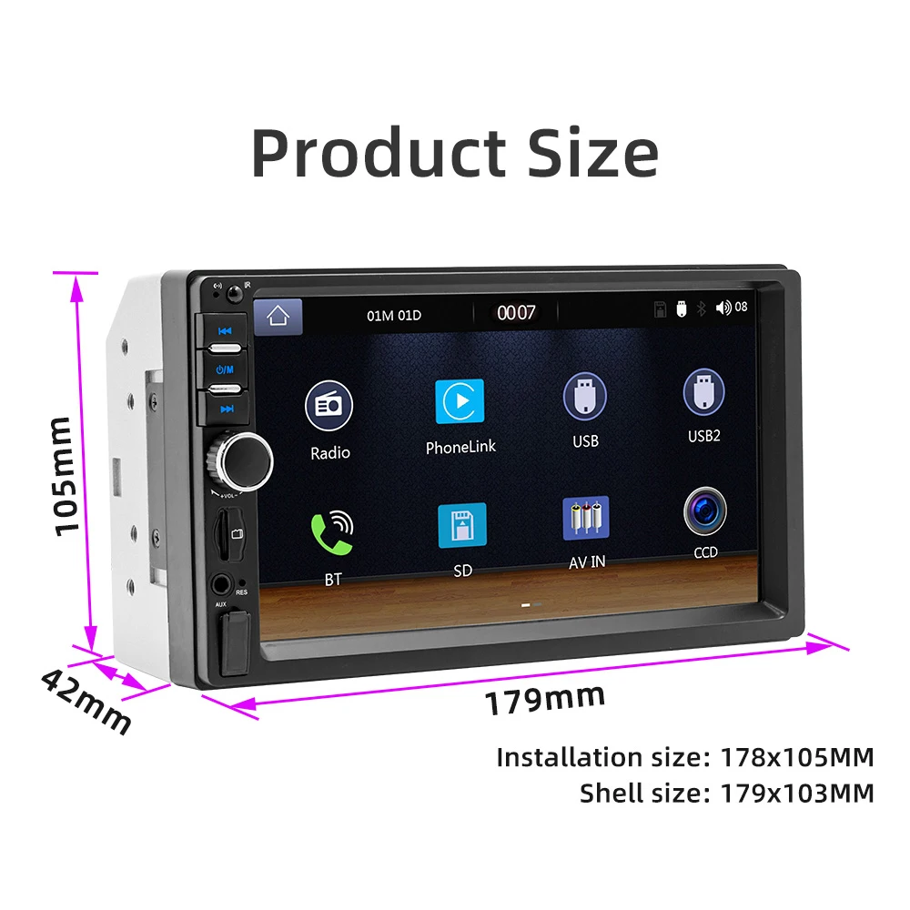 Support Video output 12~14.4V Mirror Link HD Touchscreen Car Radio Double Din 7 Inch Car MP5 USB/AUX/TF/FM