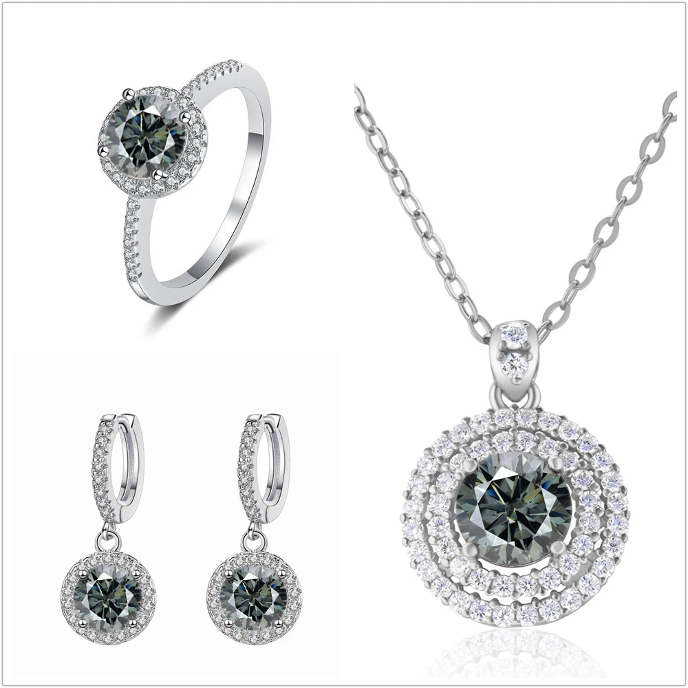 Real Moissanite Jewelry Set For Women D VVS1 Diamond 100% 925 Sterling Silver 18K Plated Pendant Necklace drop Earring Gifts