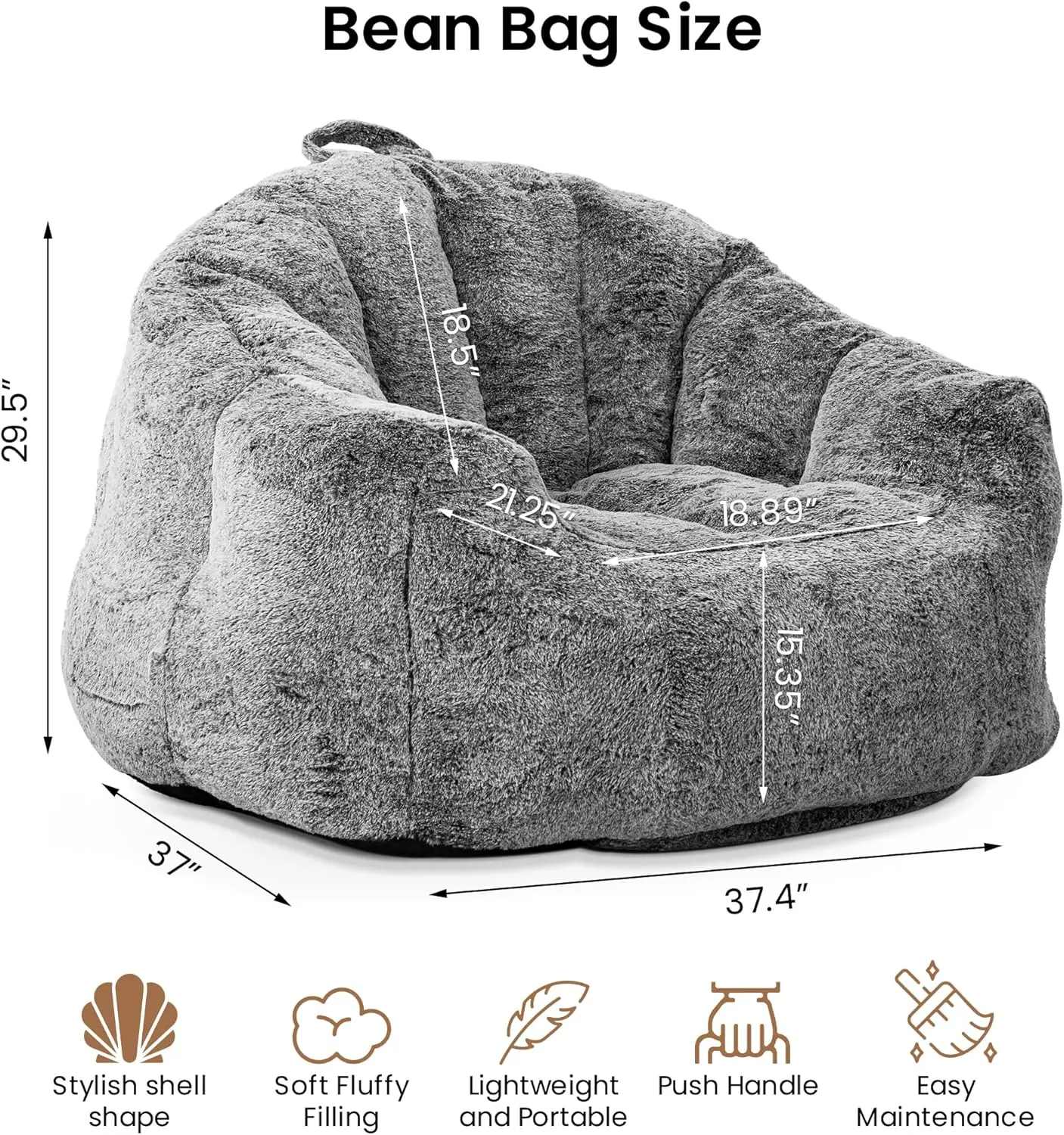 Recaceik Giant Bean Bag Chair Stuffed Bean Bag Couch With Filler Large Living Room Bean Bag Lazy Chair For Adults With Handle