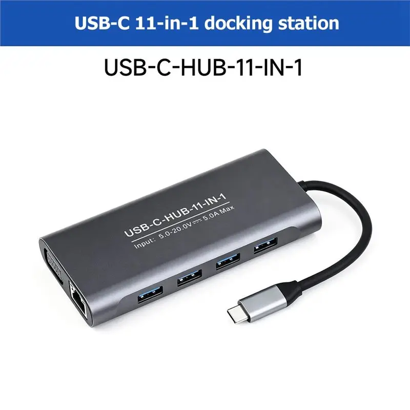 A09R USB C 11-In-1 Hub Docking Station Multiport Adapter 4K 30Hz -Compatible USB 3.0 Port PD 100W Fast Charging