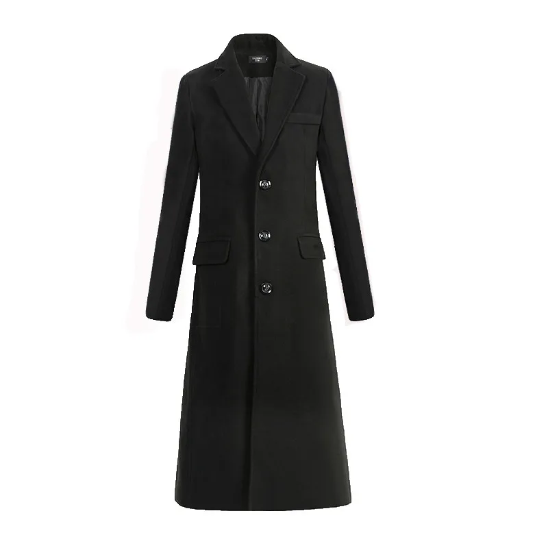 

Autumn and Winter Fine Wool Woolen Cloth Men's Fashion Leisure Business A Long Black Trench Coat Male Casual Trench Coat