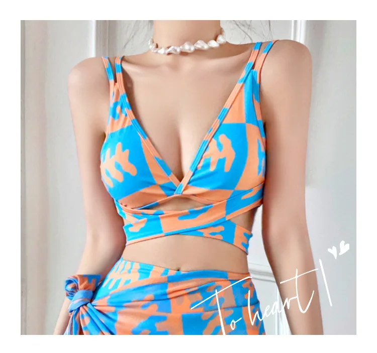 Bikini 2023 New Women Swimsuit Three Pieces Bikinis Set Halter Cover Up Swimwear With Skirts Bathing Suit Female Beach Biquini