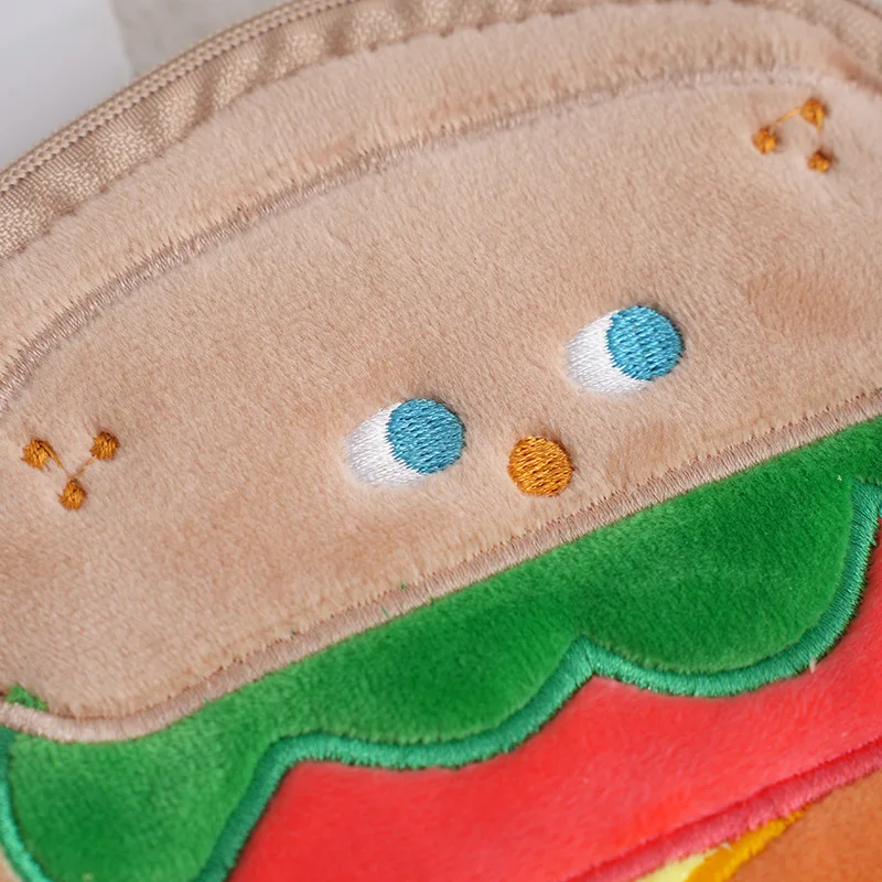 Children's Coin Purse Cartoon Creative Women Wallet Coin Storage Bag Plush Headphone Bag Hamburger Zip Key Holder Headphone Bag