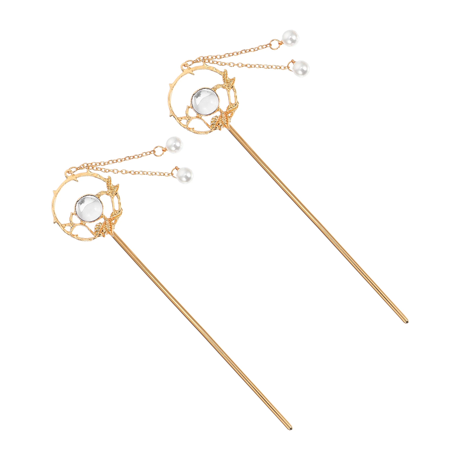 

Rhinestone Hair Chopsticks 2 Pcs Crystal Vintage Tassel Hairpins ABS Alloy Hairsticks Women Elegant Wedding