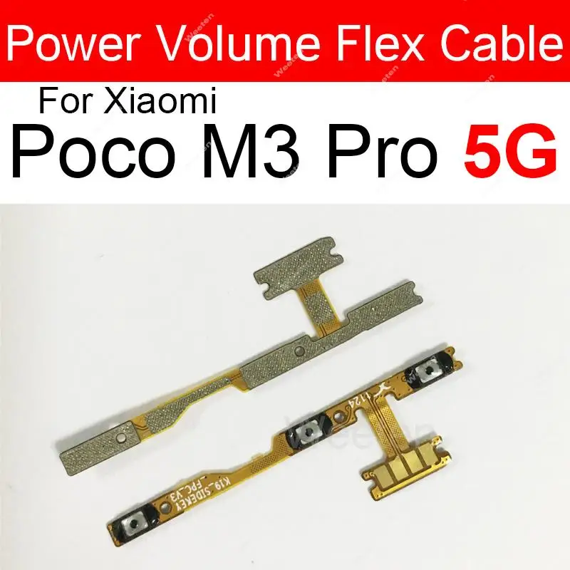 On/Off Power Volume Side Button Flex Cable For Xiaomi Poco M3 Poco X3 M2010J19CG MZB07Z0IN Power Volume Key Switch Flex Ribbon