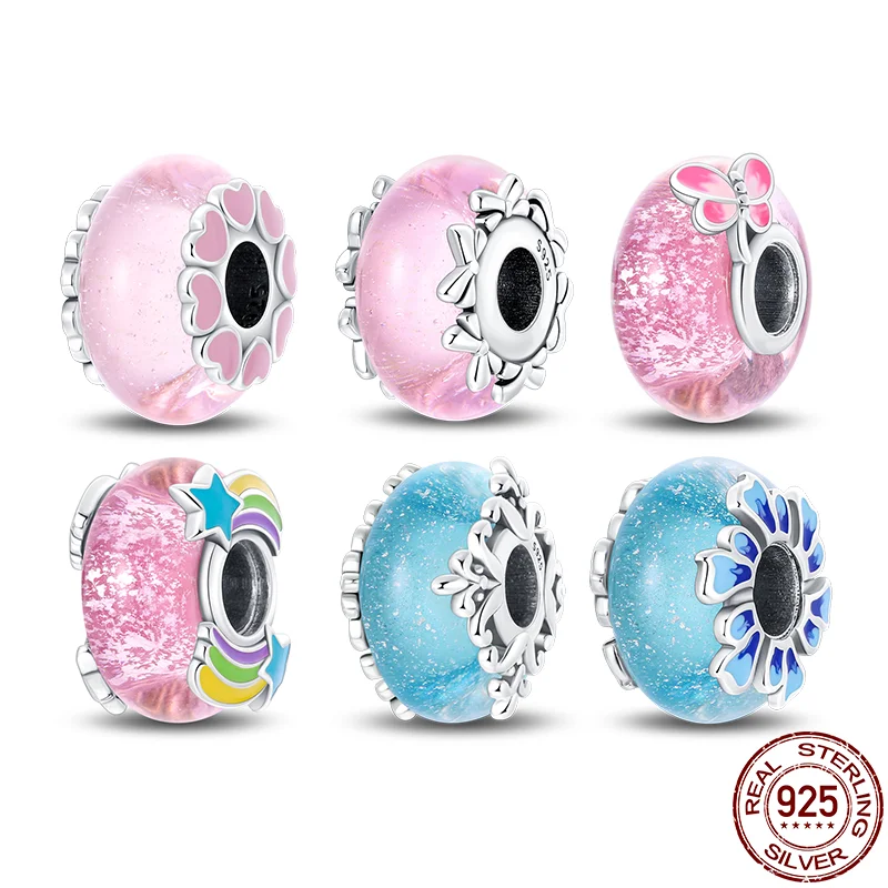 

100% Real S925 Sterling Silver Luminous Glaze Series Charms Fit Original Pandora Bracelet For Women Birthday Fine Jewelry Gift