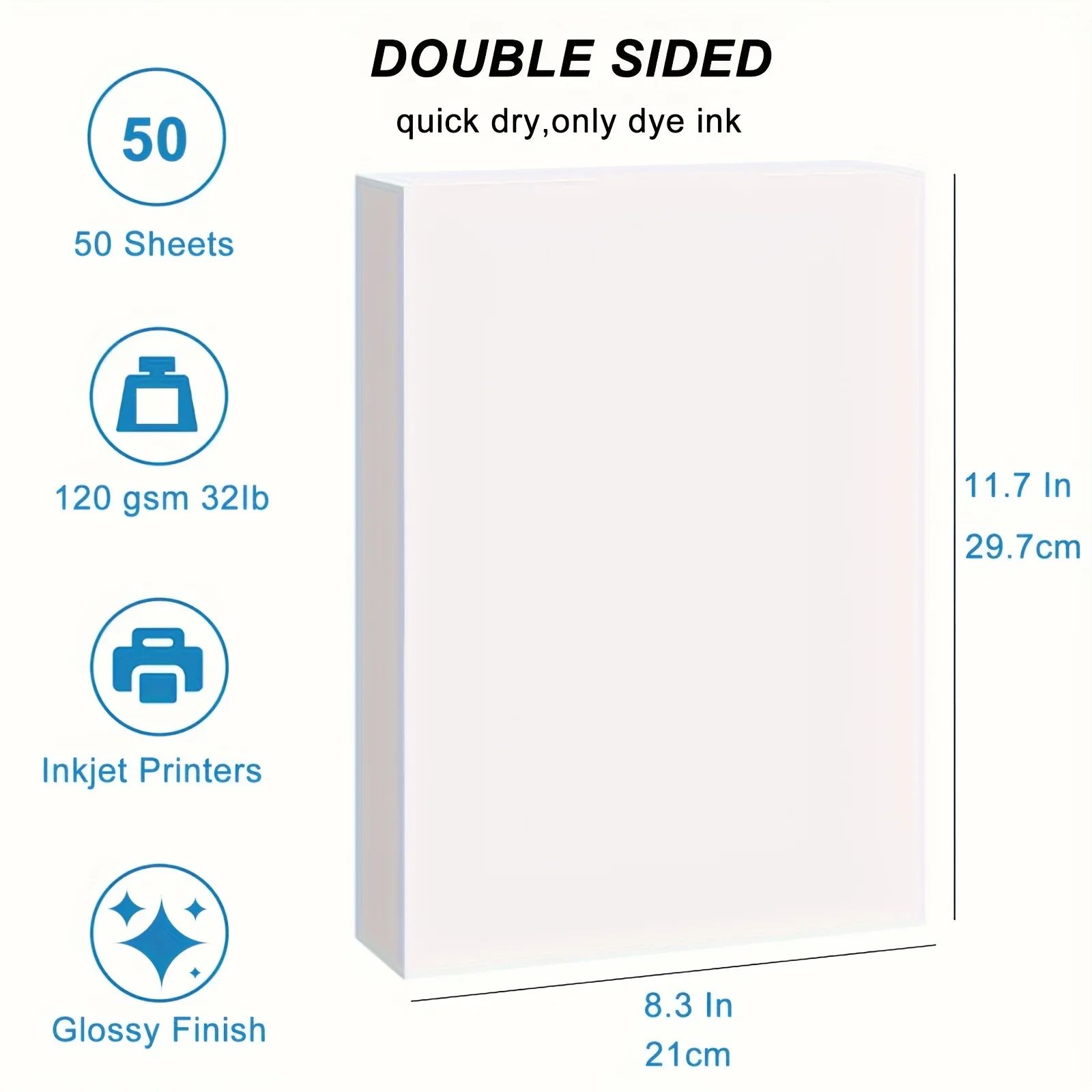 120GSM 50 hojas A4 papel fotográfico de doble cara papel fotográfico altamente brillante 8,3x11,7 pulgadas Compatible con impresora de inyección de tinta