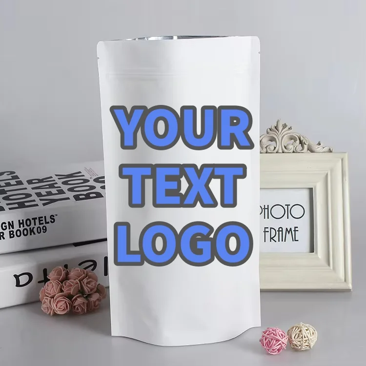 

White Paper Foil Inlay Stand up Zip Lock Bags Resealable Party Wedding Biscuits Snack Chocolate Heat Sealing Package Pouches