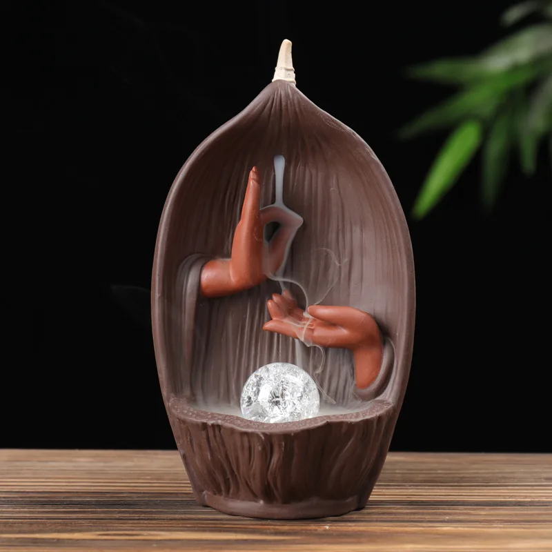 Purple Clay One Leaf Buddha Hand Backflow Incense Burner Ornament Creative Home Decor