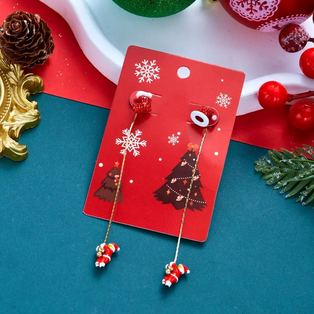 Fashion Rhinestone Christmas Earrings Tassel Long Xmas Drop Dangle Stud Creative Bell Moving Santa Claus Dangle Earrings Party