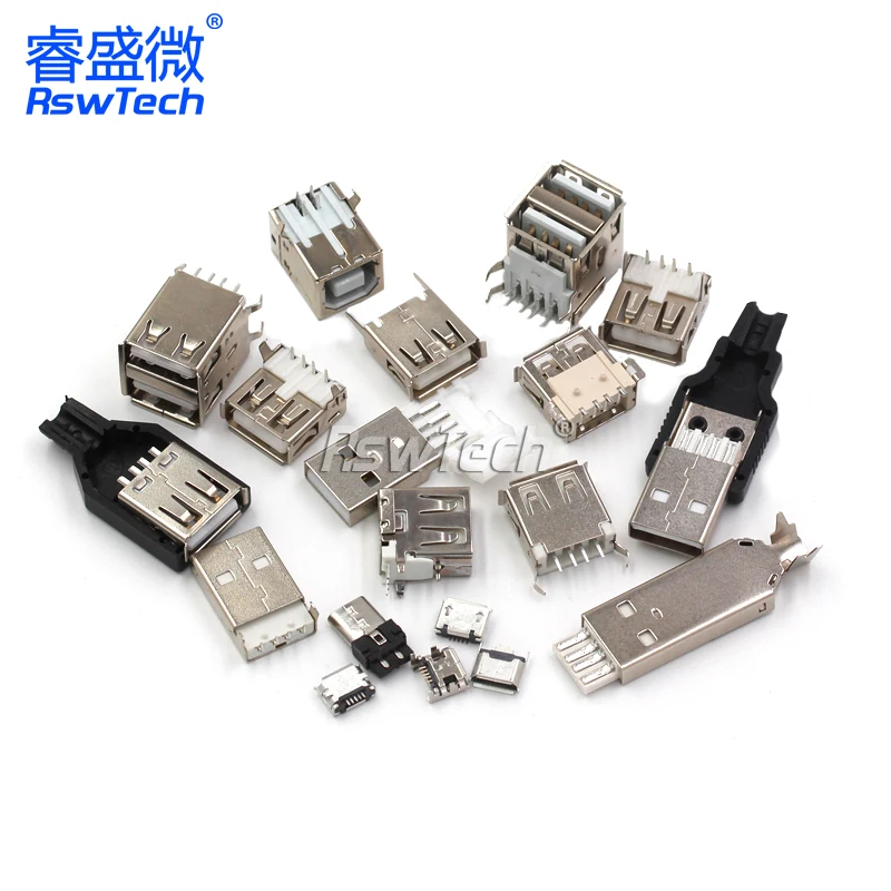 10PCS USB A-type female socket A female B female socket curling 90/180 degrees flat mouth square mouth straight plug patch