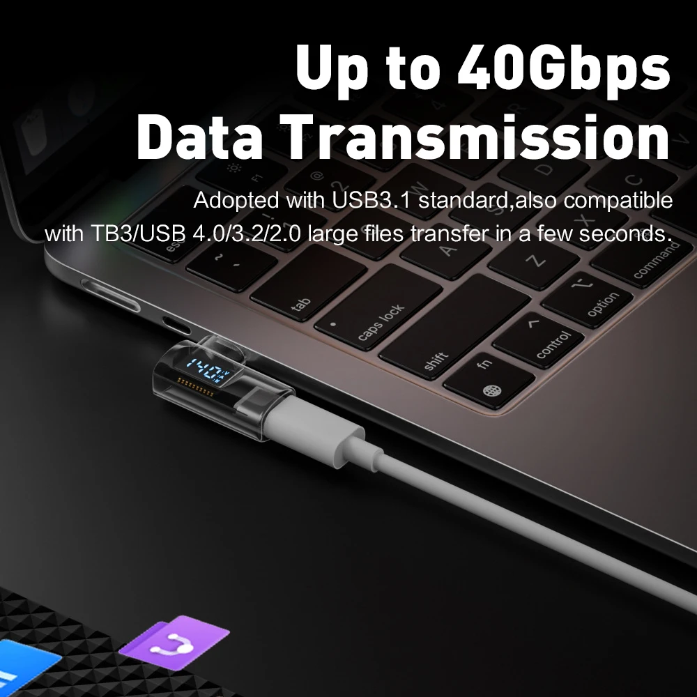 40Gbps 8K@60Hz 90 Degree USB C Adapter Digital Display Type C Adapter PD 140W USB-C Male to Female Connector for iPhone 16 iPad