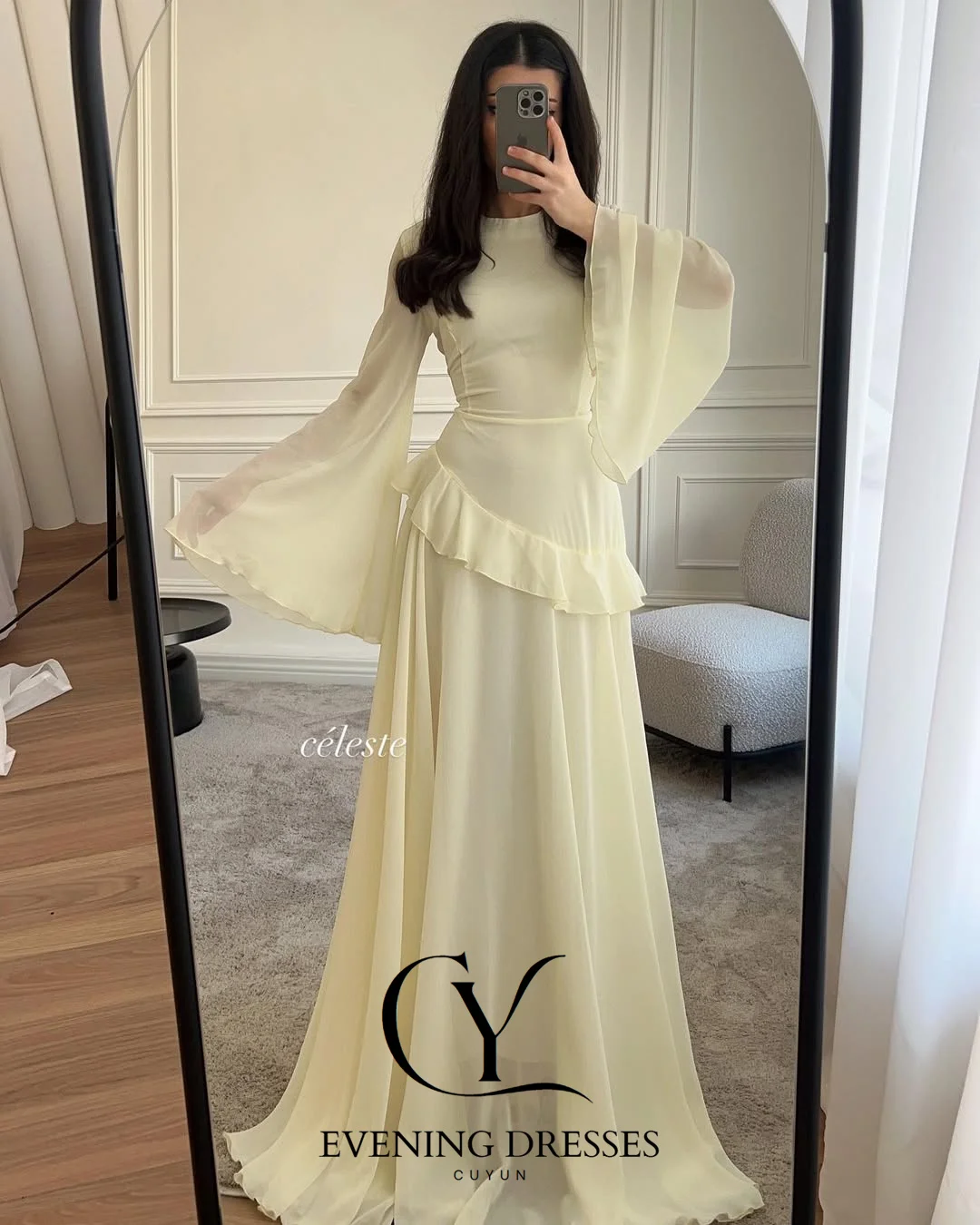 فساتين سهرة شيفون من CUYUN صيفية للنساء بأكمام مضيئة مكشكشة للحفلات فستان أنيق مخصص للمناسبات الخاصة #6