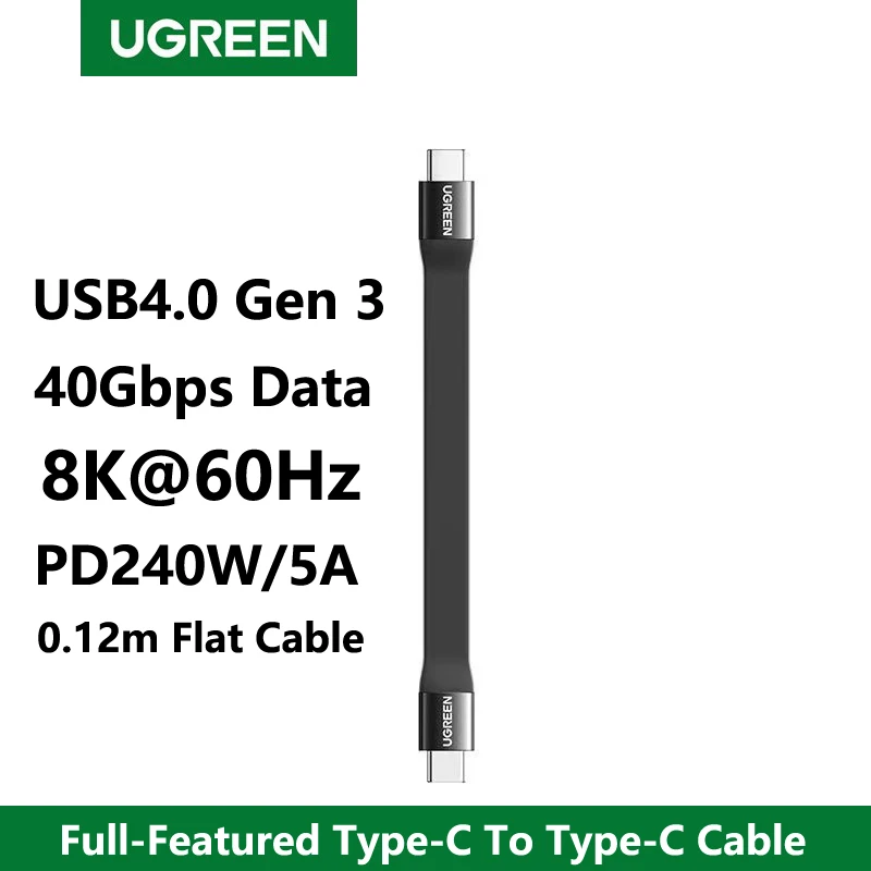 

Кабель UGREEN 240W USB Type-C - Type-C, короткий, быстрая зарядка PD, USB 4.0 Gen 3, передача данных 40 Гбит/с, Thunderbolt 4, 8K@60Hz, для Apple и Android