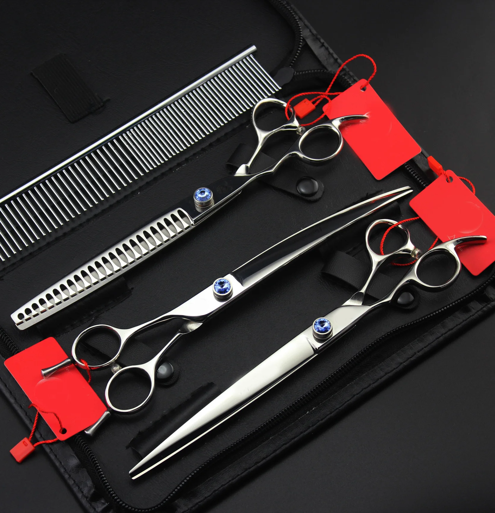 

8" 440C Left Hand Dog Grooming Scissors Kit Stainless Steel Professional Curved Thinning Scissors Comb