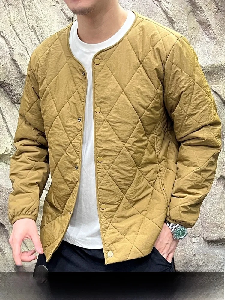 

New 2025 Winter Men's Outdoor Cotton Jaet Wool Filled Diamond Quilted Nylon Fabric Stand Fit Casual Long Sve Coat