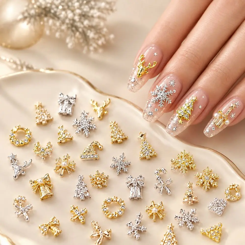 50Pcs Metal Nail Alloy Charms Festive Durable Fade-Resistant Christmas Tree Bell Candy Cane for Holiday Nail Design Accessory