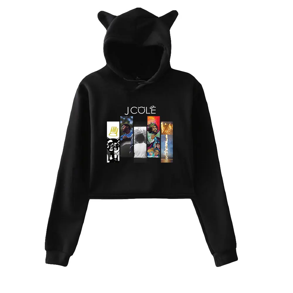 

J.Cole JCole Merch Cat Cropped Hoodies Women/Girl Hooded Crop Tops Loose Sweatshirt Hooded