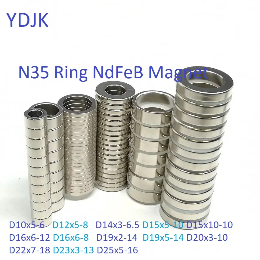 10 50PCS/LOT Ring NdFeB Magnet 10X5-25X5 Hole 6-18 Strong Standard N35 Permanent Neodymium Magnets Thickness 2-10