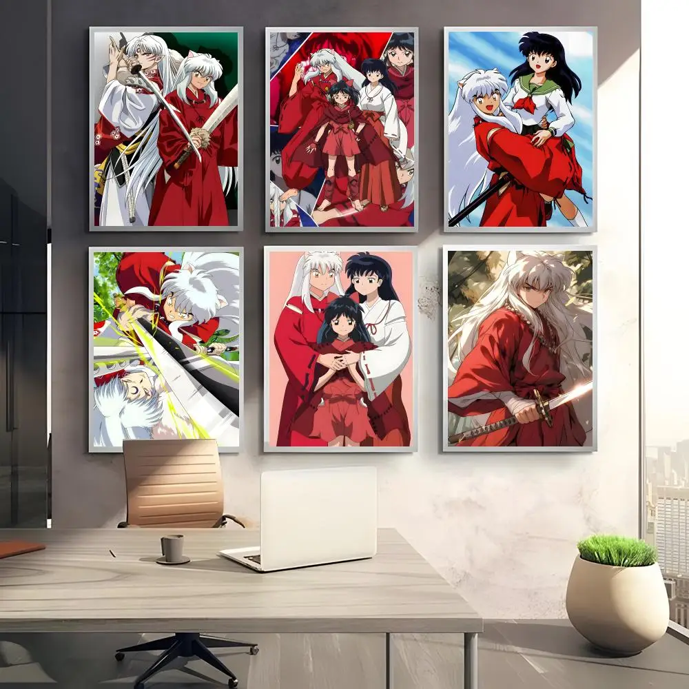 l-Inuyasha Japanese anime Poster Sticky Waterproof Coffee House Bar Room Wall Decor Gift